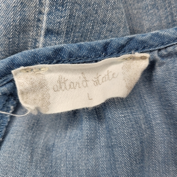 Altar'd State Top Blue Chambray Spaghetti Straps Multicolor Pompoms Swing Size L - Picture 7 of 8